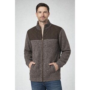 Gioberti Men's Full Zip Knit Sweater Jacket Quilted Lined Coffee Brown 2XL NWT